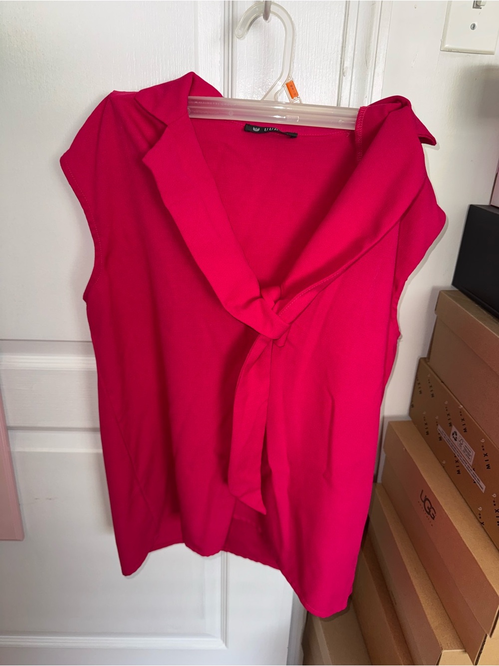 Sleeveless Tie-Neck Women's Top in Hot Pink